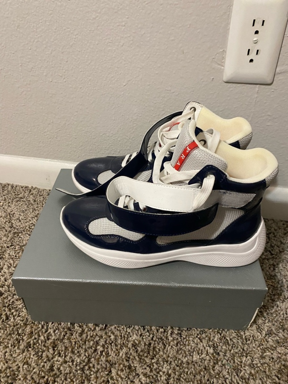 Prada Navy Blue White Red Accent Men's Sneakers - Picture 2 of 5
